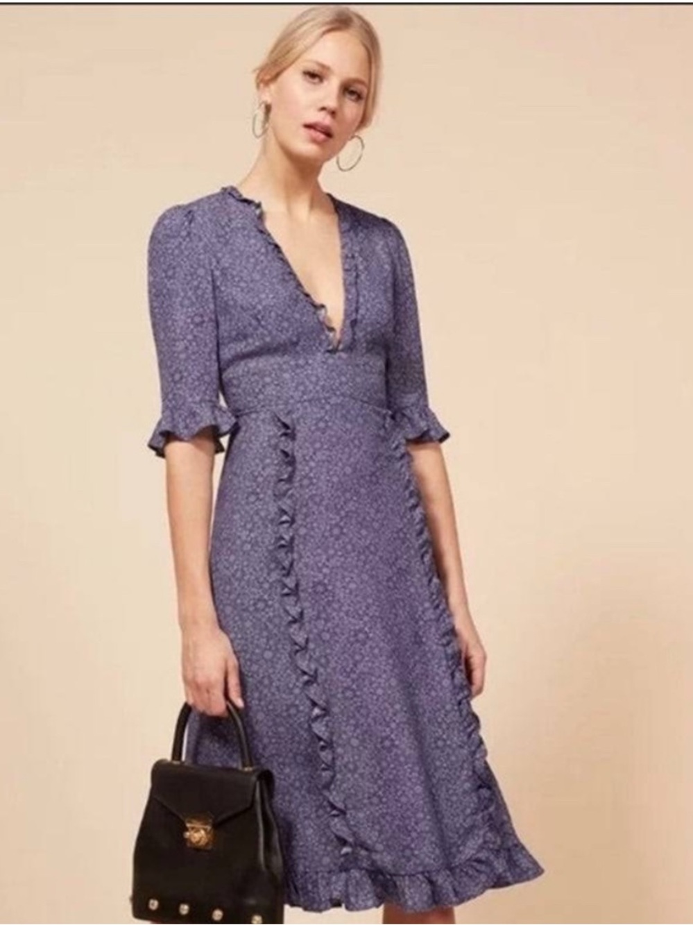 Reformation Suri Floral Ruffle Midi Dress